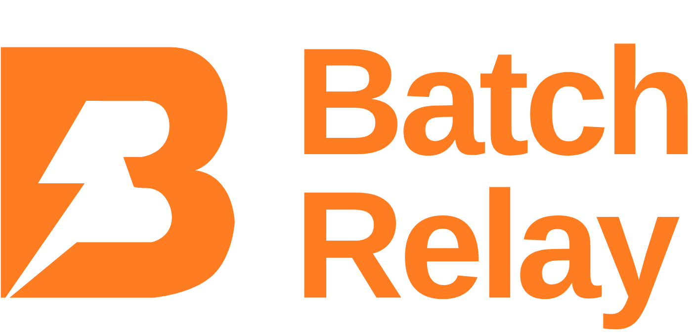 Batch Relay stacked lockup: the mark above the wordmark, in orange